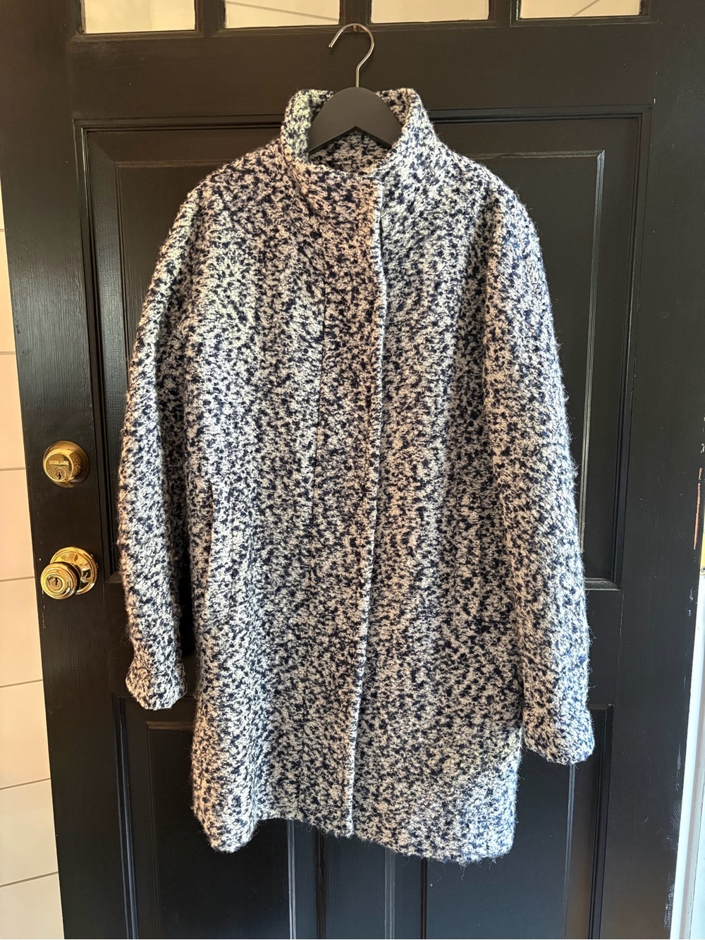 J. Crew Navy and White Bouclé Pea Coat